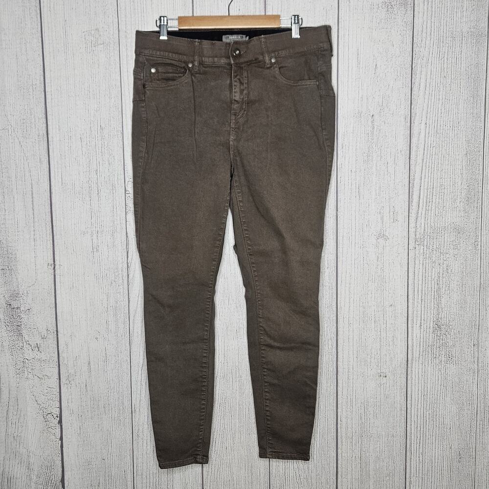 Torrid Bombshell Skinny Jeans Olive Brown Super Soft High Rise, sz 14R